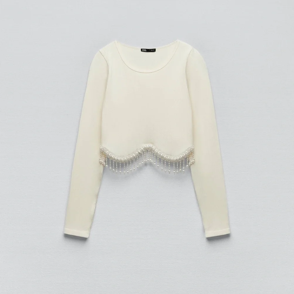 Zara limited edition pearl jewel crop top